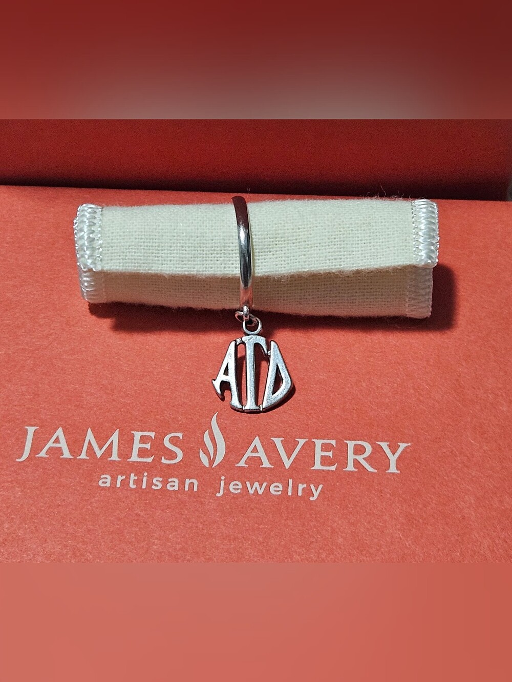 James Avery Vintage/Retired 'Alfa Gamma Delta' Dangle Silver Ring Charm - Size 7